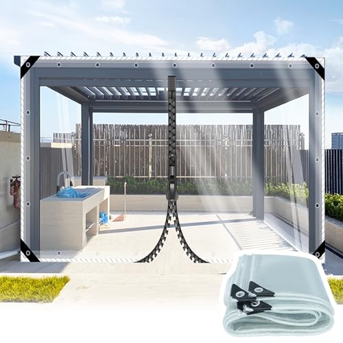 SSFMSF Abdeckplane Transparent Durchsichtig Plane mit ösen 0.35mm Wasserdicht Wetterfeste mit 1 Reißverschluss für Außenbereich Pavillon Outdoor Terrassen Garten. (H:2.4m * W:3.2m | 400g/m²) von SSFMSF