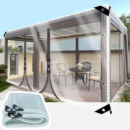 SSFMSF PVC Plane Transparent mit Ösen Abdeckplane Wetterfeste staubdicht, Windschutz Pflanzenabdeckung mit 2 Reißverschlüssen für Terrasse Balkon Pavillon Gartenmöbel. (H:2m * W:3.2m | 400g/m²) von SSFMSF