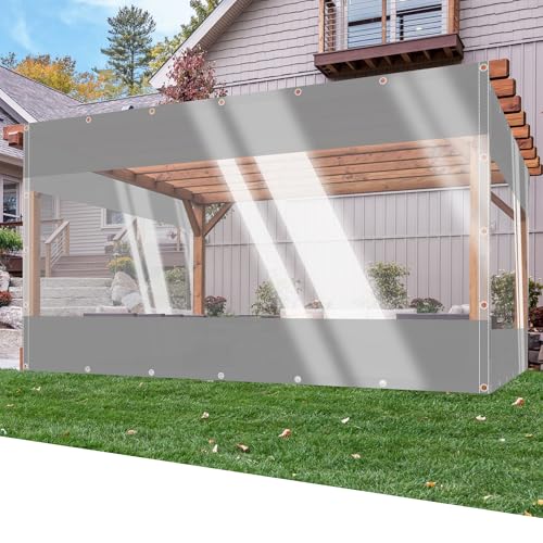 SSFMSF Plane mit Ösen Transparent Regenschutz Plane Zeltplane Winddicht Vorhang 0.5mm für Gewächshäuser Outdoor-MöBel Garten Pavillon Balkon Veranda Terrassen. (H:2.2m*W:5m | 500g/m²) Grauz+Glasklar von SSFMSF