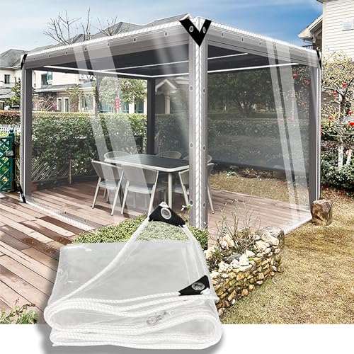 SSFMSF Transparente Plane, Transparente Plane Mit LöChern Durchsichtig Seitenteile Pavillon Plane Wetterfest füR Den AußEnbereich Faltbar Uv-BestäNdig Pflanzenisolierung. (4 * 4m|400g/m²) von SSFMSF