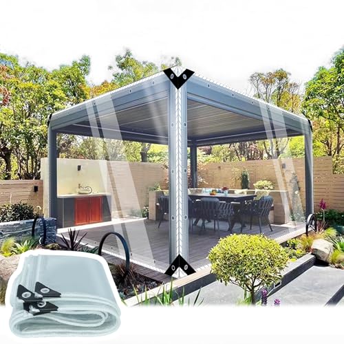 SSFMSF Transparente Plane mit ösen Abdeckplane Wasserdicht PVC aus 0.35mm Outdoor Vorhang Wetterfeste Regenschutz Klare Für Pavillon Balkon Balkonmöbel Gartenmöbel. (H:2.4m * W:2.5m | 400g/m²) von SSFMSF