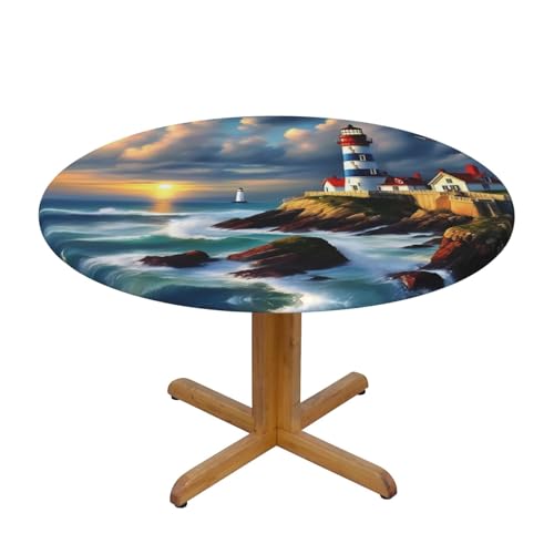 SSGVLPTO Lighthouse Tischdecken mit Diamantmalerei, runde Tischdecken, runde Picknick-Tischdecken, elastische Stoffbezüge, klein, schwarz SSGVLPTO Lighthouse Tischdecken mit Diamantmalerei, runde Tischdecken, runde Picknick-Tischdecken, elastische Stoffbezüge, klein, schwarz von SSGVLPTO