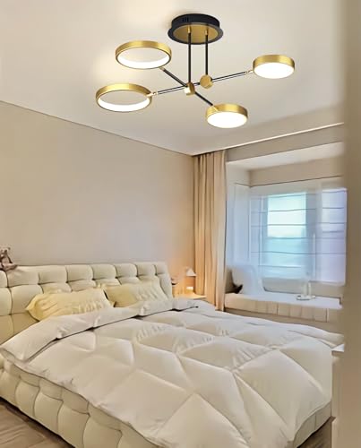 Moderne LED Deckenleuchte Runde Deckenlampe Metall Deckenhalterung Verstellbare Arme mit Fernbedienung Dimmbare Deckenleuchten für Wohnzimmer Essbereich Stilvolle Einrichtung (Gold, 4 Köpfe) von SSHIRUYI