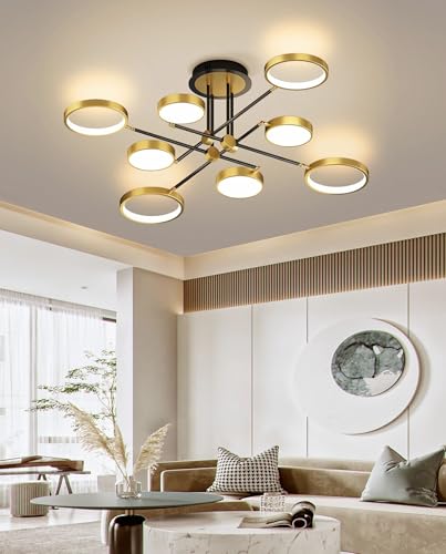 Moderne LED Deckenleuchte Runde Deckenlampe Metall Deckenhalterung Verstellbare Arme mit Fernbedienung Dimmbare Deckenleuchten für Wohnzimmer Essbereich Stilvolle Einrichtung (Gold, 8 Köpfe) von SSHIRUYI