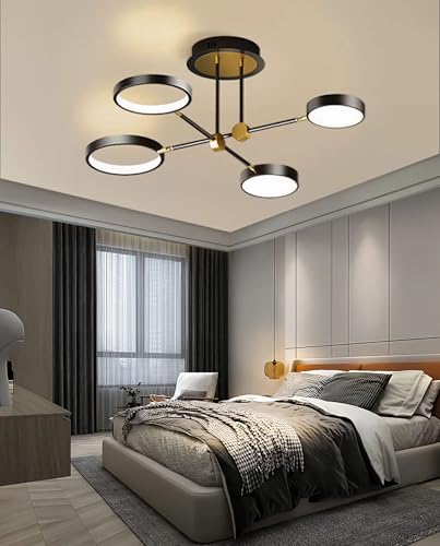 Moderne LED Deckenleuchte Runde Deckenlampe Metall Deckenhalterung Verstellbare Arme mit Fernbedienung Dimmbare Deckenleuchten für Wohnzimmer Essbereich Stilvolle Einrichtung (Schwarz, 4 Köpfe) von SSHIRUYI