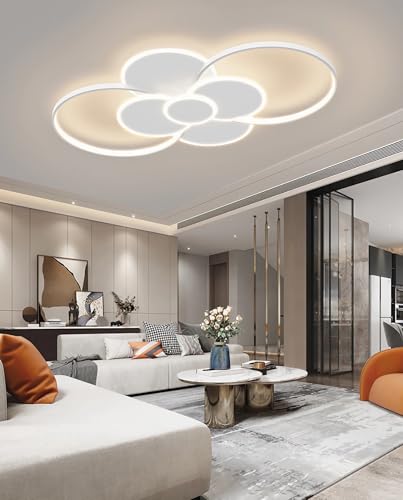 Moderne runde LED Deckenleuchte Intelligente dimmbare Deckenlampe 3 – Farbtemperatur-Helligkeitseinstellung Speicherfunktion Stilvoller Multi Ring für Wohnzimmer Schlafzimmer und Esszimmer (Weiß) von SSHIRUYI