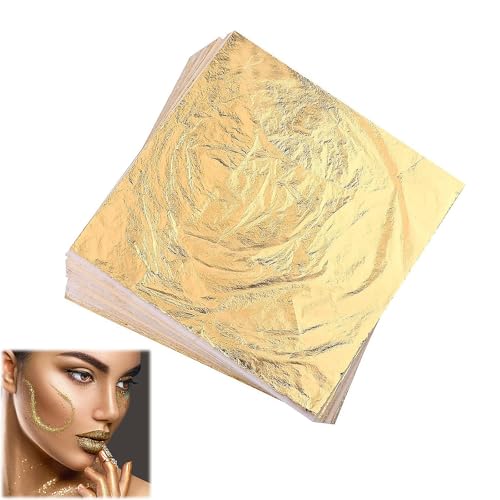 SSHUIKKAI 100 Blatt Blattgold Zum Basteln, Goldfolie Zum Basteln, Alufolie Gold, Goldpapier Zum Basteln, Blattgold Imitation, für Kunstprojekte Und Dekoration von SSHUIKKAI
