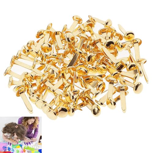 SSHUIKKAI 100 Stück Musterbeutelklammern, Musterklammern, Goldene Klammern, Musterbeutelklammer, Mini Brads, Metall Rundkopfklammern, Für Basteln, Verzierungen Und DIY (Gold) von SSHUIKKAI