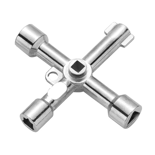 SSHUIKKAI 2 Stück 4 Wege Multifunktionsschlüssel, Innenvierkant Steckschlüssel, Cross Key, für Elektrische Schrank Gaszählerschränken(Silber) von SSHUIKKAI