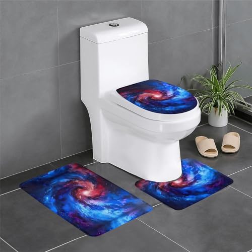 Badezimmerteppich-Set, Motiv: Galaxie, elegant, U-förmiger Teppich, WC-Deckelbezug, Dekoration von SSIMOO
