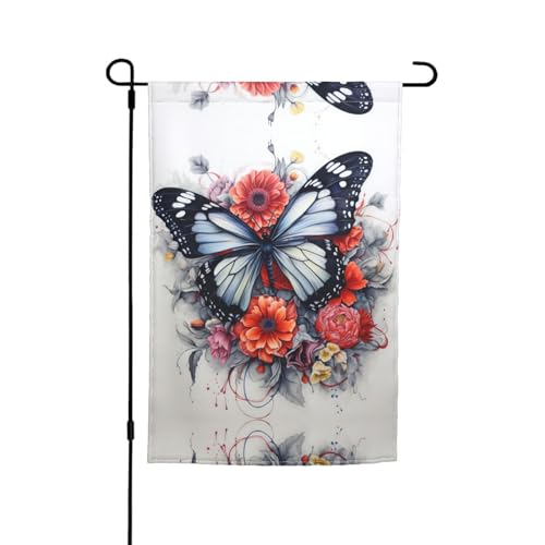 Exquisite Gartenflagge mit Blumen- und Schmetterlings-Druck, Hofflagge für stilvolle Outdoor-Rasen-Heimdekoration von SSIMOO