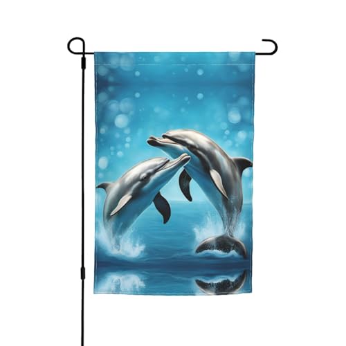 Exquisite Gartenflagge mit Delfinen in Love, Hofflagge für stilvolle Outdoor-Rasen-Heimdekoration von SSIMOO