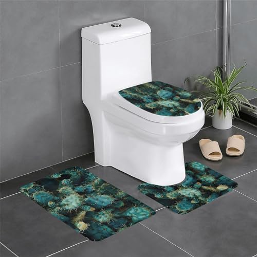 Kaktus-Badezimmerteppich-Set, elegante Badezimmermatte, U-förmiger Teppich, WC-Deckelbezug, Dekor von SSIMOO