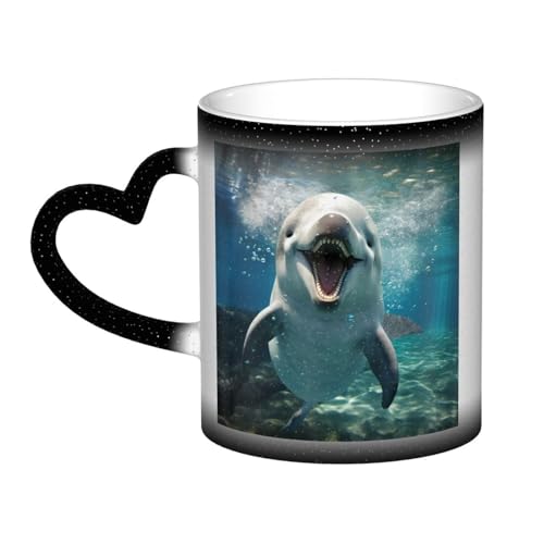 Lustige Tier Delphin Farbwechsel Keramik Tasse - Sternenhimmel Farbwechsel Kaffeetasse für Zuhause und Büro von SSIMOO