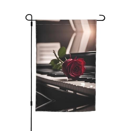 Rote Rose auf Klavier, Outdoor-Flagge von Urlaub, Hof, Rasen, für Hofdekoration und Party-Festlichkeiten von SSIMOO