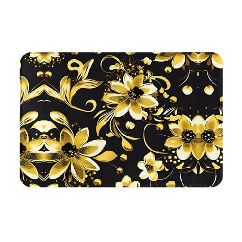 SSIMOO Fußmatte mit schwarz-goldenem Blumendruck, für drinnen und draußen, vielseitige Vierjahreszeiten-Fußmatte, perfekt als Heimdekoration von SSIMOO