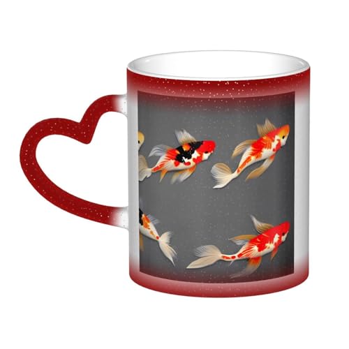 SSIMOO Traditionelle Koi-Karpfen mit Punkten, Keramik, farbwechselnde Tasse, hitzeempfindlich, Kaffeetasse mit einzigartigem reaktivem Design von SSIMOO