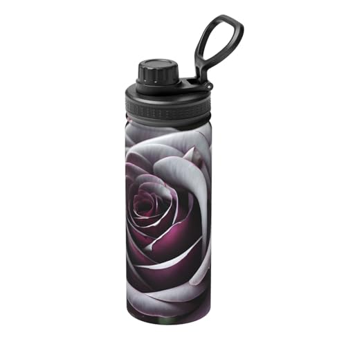 Thermo-Trinkflasche mit Rosenmotiv im Gothic-Stil, Edelstahl, hält die Temperatur stundenlang von SSIMOO