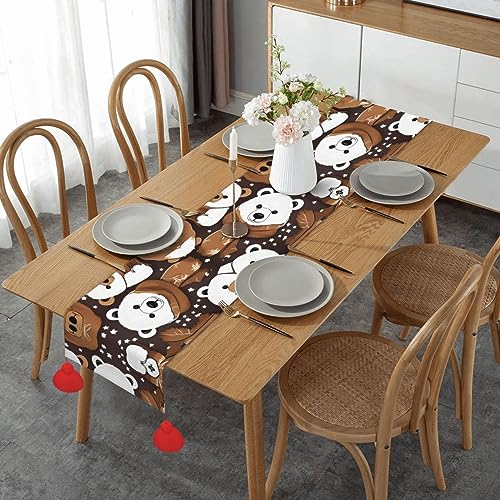 Weißer Bär Braunbär Weihnachten Leinen Tischläufer – Verleihen Sie Ihrem Esstisch einen Hauch von Eleganz von SSIMOO