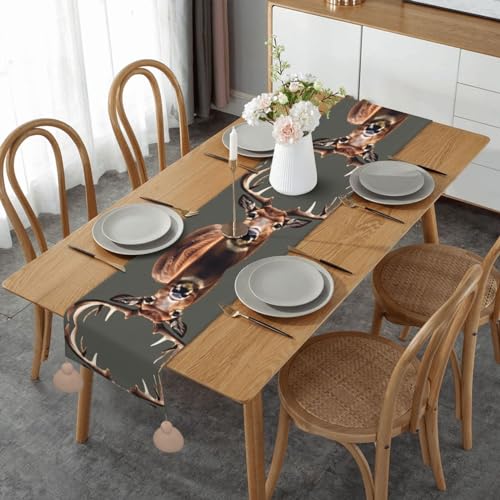 Wunderschöner Tischläufer aus Leinen mit Hirschmotiv – perfekt für die Verschönerung Ihrer Esszimmer-Ästhetik von SSIMOO