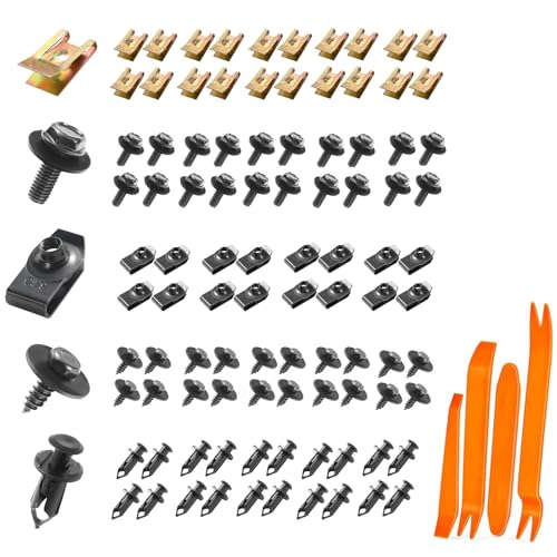 100 Stücke Blechmutter Schraube Mutter Clip Kit Mit 4 Stücke Demontagewerkzeug, Auto Body Undertray Fender Schrauben, Blechmuttern kfz set, Kotflügelclip Blechmuttern Befestigung Clips für Auto von SSJkeji