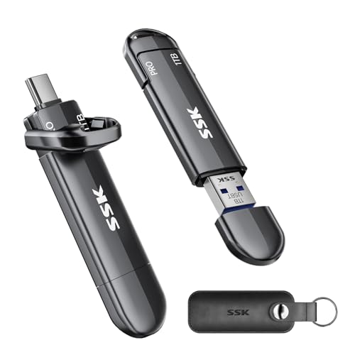 SSK 1TB USB C Stick bis zu 1000MB/S, Dual Mini USB Stick USB 3.2 Gen2 Type-A und Typ-C Externe Solid State Drives Portable SSD für iPhone 15/16/PS4/Android-Telefon/Tablet/Windows/Mac von SSK
