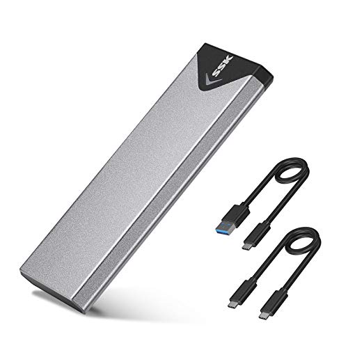 SSK Aluminium M.2 NVME SATA SSD Gehäuse Adapter, USB 3.2 Gen 2 (10 Gbit/s) auf PCI-E NGFF M-Key/(B+M) Key Solid State Drive Externes Gehäuse unterstützt UASP Trim für NVME/SATA SSDs 2242/ 2260/2280 von SSK