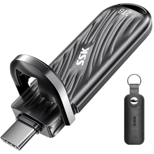 SSK USB 2TB Externe SSD mit bis zu 2000 MB/s, Typ-c Externe Festplatte Solid State Laufwerke USB 3.2 Gen 2X2 Memory Stick für iPhone15/16 Pro ProRes Mac/WTG/Android, Zinklegierung von SSK