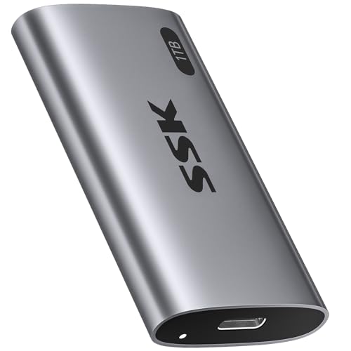 SSK 1TB Externe SSD Festplatte, Portable SSD bis zu 550 MB/s Schnelle External SSD USB 3.2 Gen2 USB C SSD für iPhone 15/Pro, Windows, Mac, Android Mit LED-Licht, Trim, SMART Unterstützt von SSK