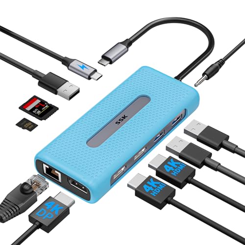 SSK USB C Docking station Dual Monitor,Triple Display USB C Hub, 11 in 1 Mutiport Adapter mit 2*4K HDMI,4K Displayport,RJ45 Ethernet,3*USB,100W PD,SD/TF,Audio/Mic,USB C Dock für MacBook/Dell/HP/Lenovo SSK USB C Docking station Dual Monitor,Triple Display USB C Hub, 11 in 1 Mutiport Adapter mit 2*4K HDMI,4K Displayport,RJ45 Ethernet,3*USB,100W PD,SD/TF,Audio/Mic,USB C Dock für MacBook/Dell/HP/Lenovo von SSK