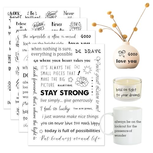 SSKHE 4PCS Rub On Sticker motivational Sticker Set mit inspirierenden Sprüchen Dekorative Aufkleber für Geburtstag Hochzeit Familie DIY-Projekte Folie für Möbel Glas Ästhetische Aufkleber von SSKHE