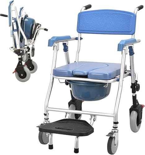 Multifunktionaler Duschstuhl Mit Rollen Klappbar,Bequemer Toilettenstuhl Mit Rollen Für Ältere Menschen，Mobiler Duschstuhl Mit Armlehnen Und Rückenlehne, Toilettenrollstuhl Für Ältere Und Behinderte von SSLW