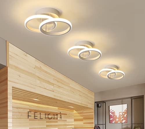 SSNCcNC 18W LED Deckenleuchte Korridor Deckenlampe Modern 2 Ring Kronleuchter Weiß Acryl Lampenschirm Kreativ Wohnzimmer Schlafzimmer Bad Flur Gang Eingang Balkon Neutrales Licht 4500K von SSNCcNC
