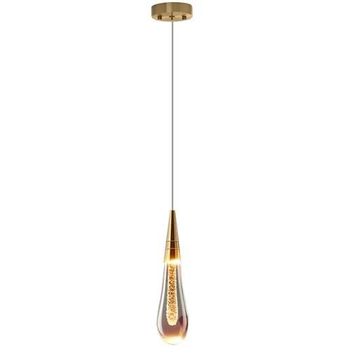 SSNCcNC A, LED Kristall Pendelleuchte Minimalismus Modern Bettlicht Pendellampe Schlafzimmer Golden Hängelampe Höhenverstellbar Esszimmer Wohnzimmer Café Neutrales Licht 4500K von SSNCcNC