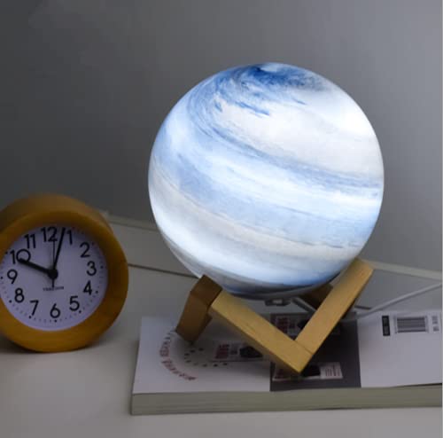 SSNCcNC Blau, Kreativ Holz Tischlampe Glas Mond Dekorative Nachttischlampe Dimmbar Atmosphäre Nachtlicht 3W USB-Anschluss Schlafzimmer Wohnzimmer, Studio Café Babyzimmer H18*D15CM von SSNCcNC