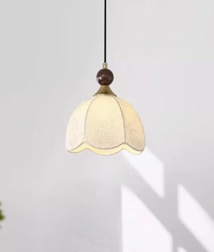 SSNCcNC Französischer Stil Vintage Hängelampe Schlafzimmer Hängeleuchte Holz Stoffschirm Esszimmerlampe Minimalismus E27 Wohnzimmer Ø18*24cm von SSNCcNC