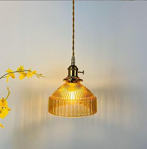 SSNCcNC Gelb, Japanischer Stil Esstischlampe Vintage Glas Hängelampe Messing Minimalismus Schlafzimmer Nachttisch Hängelampe Deckenleuchte für Wohnzimmer Speisesaal von SSNCcNC
