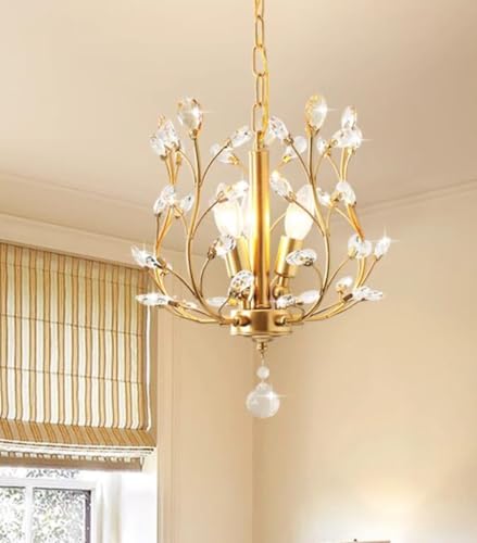 SSNCcNC Gold, Französischer Stil Schlafzimmer Hängeleuchte Kristall Pendelleuchte Modern Nachttisch Esszimmerlampe Kreatives Design E14 Wohnzimmer 32 * 39CM von SSNCcNC