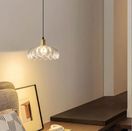 SSNCcNC Japanischer Stil Glas Pendelleuchte Minimalismus Messing Schlafzimmer Pendellampe Nachttisch Hängelampe Esszimmerlampe Kronleuchter Loft E27 Ø25*15cm von SSNCcNC