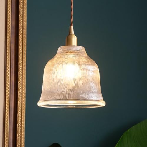SSNCcNC Japanischer Stil Hängelampe Messing Vintage Esstischlampe Glas Hängeleuchten Minimalismus Schlafzimmer Nachttisch Pendellampe Für Küche E27 Ø16*19cm von SSNCcNC