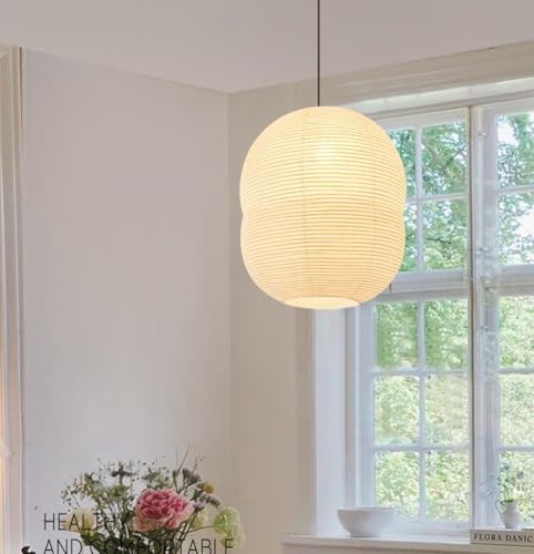 SSNCcNC Japanischer Stil Papier Hängelampe Papier-Lampenschirm Minimalismus Vintage Pendelleuchte Esszimmerlampe Schlafzimmer Pendellampe Kronleuchter Loft E27 Ø39*42cm von SSNCcNC