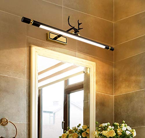 SSNCcNC LED Kreativ Hirsch Spiegellampe 8W Antik Europäischen Spiegelleuchte Mit Verstellbarer Vintage Acryl Wandleuchte Schminklicht Badlampe 52CM Schrank Neutrales Licht 4500K von SSNCcNC