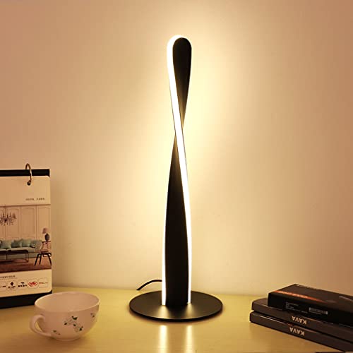 SSNCcNC LED Tischlampe Minimalismus Stufenlos Dimmbar Nachttischlampe Spiral-Design Tischleuchte Leselampe 3000K Nachtlicht für Schlafzimmer Wohnzimmer Kinderzimmer Büro 16 * 45cm,Schwarz von SSNCcNC