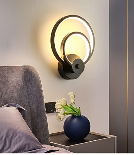 SSNCcNC LED Wandleuchte Innen Minimalismus Ring Wandlampe Nordic Metal Nachttischleuchten Warmes Licht 3000K 18W Schwarz Lichter für Schlafzimmer Nachttisch Wohnzimmer Deco 20 * 25cm von SSNCcNC