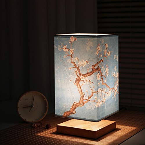 SSNCcNC Magnolie Tischlampe Vintage Holz Nachttischlampe E27 Fassung Tischleuchte mit Stoffschirm Moderne Einfach Schlafzimmer Wohnzimmer Kinderzimmer Deko Tischbeleuchtung Schreibtischlampe von SSNCcNC