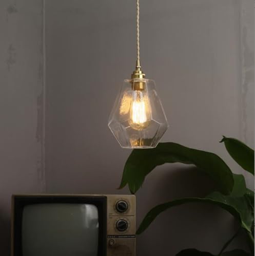 SSNCcNC Modern Glas Pendelleuchte Vintage Messing Schlafzimmer Nachttisch Pendellampe Minimalismus Hängelampe Esszimmerlampe Kronleuchter Loft E27 Ø17*25cm von SSNCcNC