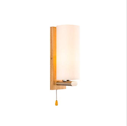 SSNCcNC Moderne Holz Wandlampe E27 1 flammige Wandleuchten Lampe Glas Lampenschirm Minimalismus Beleuchtung Loft Hotel Schlafzimmer Wohnzimmer Wandleuchte mit Schalter Nachttisch von SSNCcNC