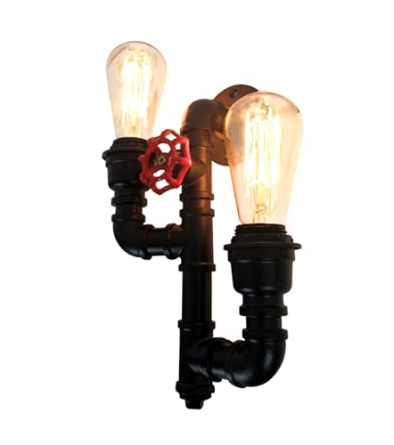 SSNCcNC Retro Wasserrohr Wandlampe 2-Flammig Metall Industrial Nachttischlampe Schwarz Vintage Wandleuchte Wandbeleuchtung Antik Art Wandleuchten Loft Schlafzimmer Wohnzimmer E27 Fassung von SSNCcNC