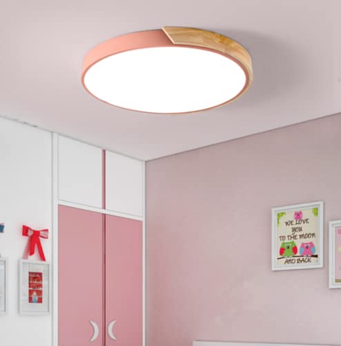 SSNCcNC Rosa, LED Holz Deckenleuchte Rund Flach Panel Deckenlampe Weißes Licht 6000K Kinder Schlafzimmer Küche Bad Balkon Flur Wohnzimmer Deckenbeleuchtung Metallrahmen Acryl-Schirm Ø30cm von SSNCcNC