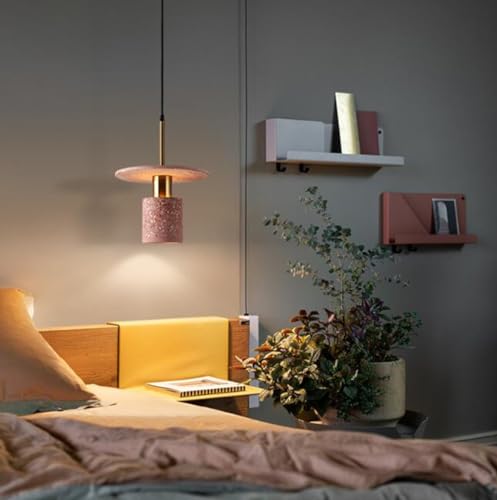 SSNCcNC Rot, Nordic Terrazzo Hängelampe Zement Nachttisch Hängeleuchten Vintage Esszimmelampe Pendellampe Wohnzimmer Schlafzimmer Küche Treppen E27 von SSNCcNC